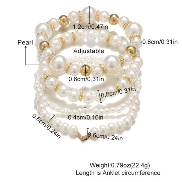 4pcs Elegant Vintage Minimalist CCB Imitation Pearl Beaded Bracelet Set w/Heart - Picture 8 of 9
